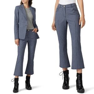 Derek Lam 10 Crosby Blue Check Cropped Flare Trousers
